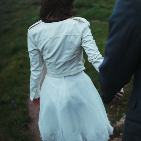 Cropped Ivory Leather Jacket - Perfect for a Wedding Ensemble! - Picture 5 of 9